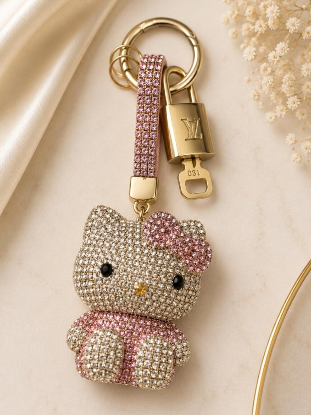 Authentic Louis Vuitton Gold Lock 🔒 Unbranded Hello Kitty Keychain Bag Charm